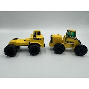 Lot Of 2 Vintage Tonka Yellow Tractor Construction Diecast 1:64 Toy Car 1992